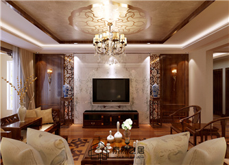 银川中海悦府190㎡装修效果图|中式风格