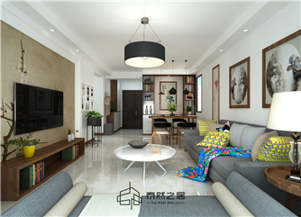 银川阅海新华联广场88㎡装修效果图|新中式风格