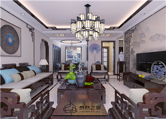 银川宝湖天下115㎡装修效果图|新中式风格